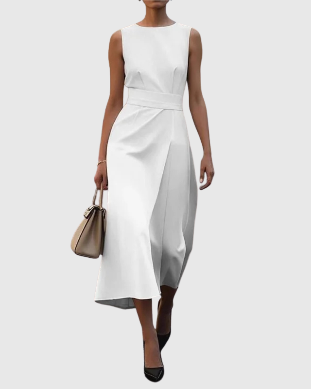 KROHN-E Damen Midi-Kleid Ärmellos Twist-Detail Rostbraun