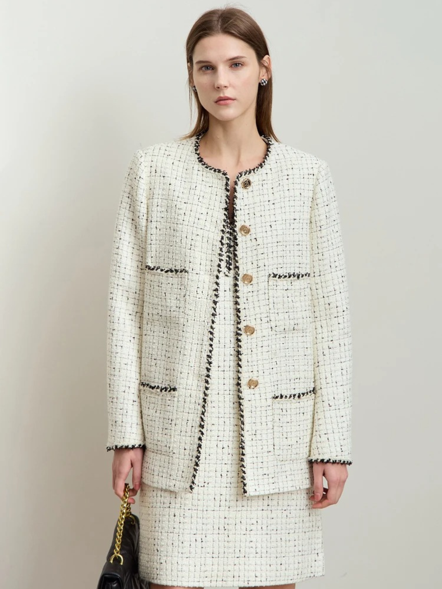 Wolljacke aus Tweed mit Bindeband