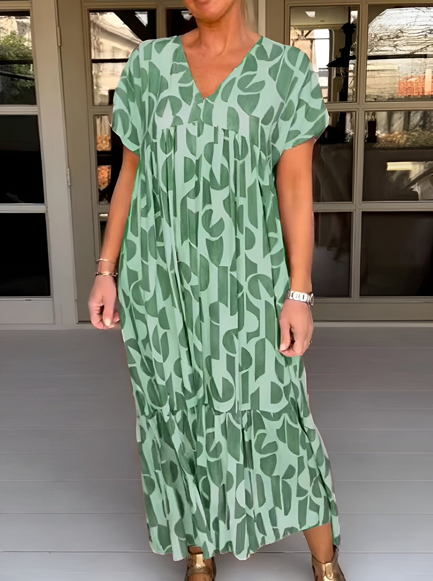 KROHN-E Damen Midi-Kleid V-Ausschnitt Fließend Drapiert Abendstil