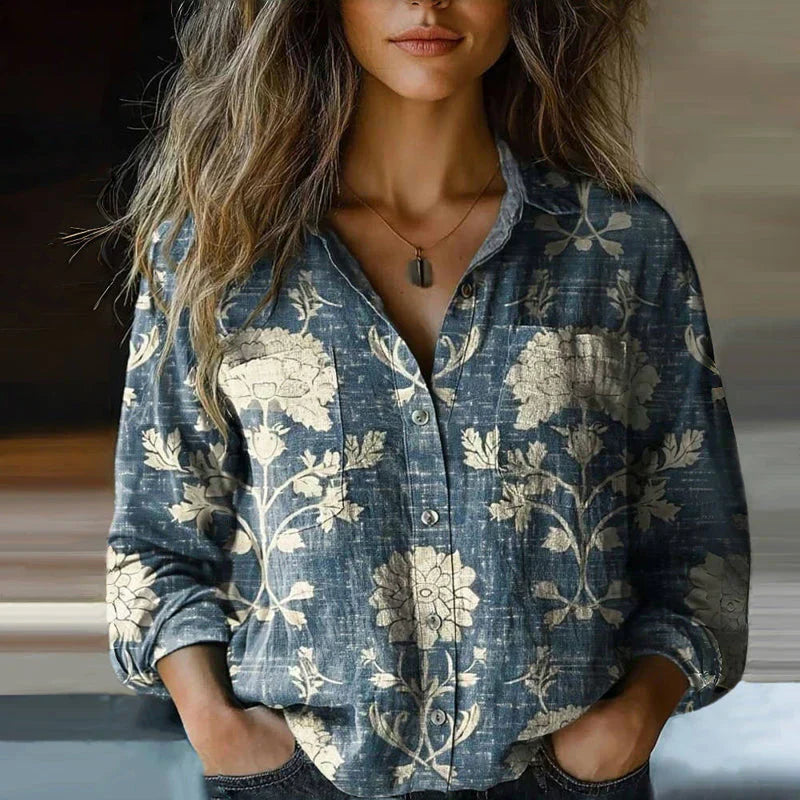 KROHN-E Damen Vintage Bluse Bohème Muster Leicht Bunt