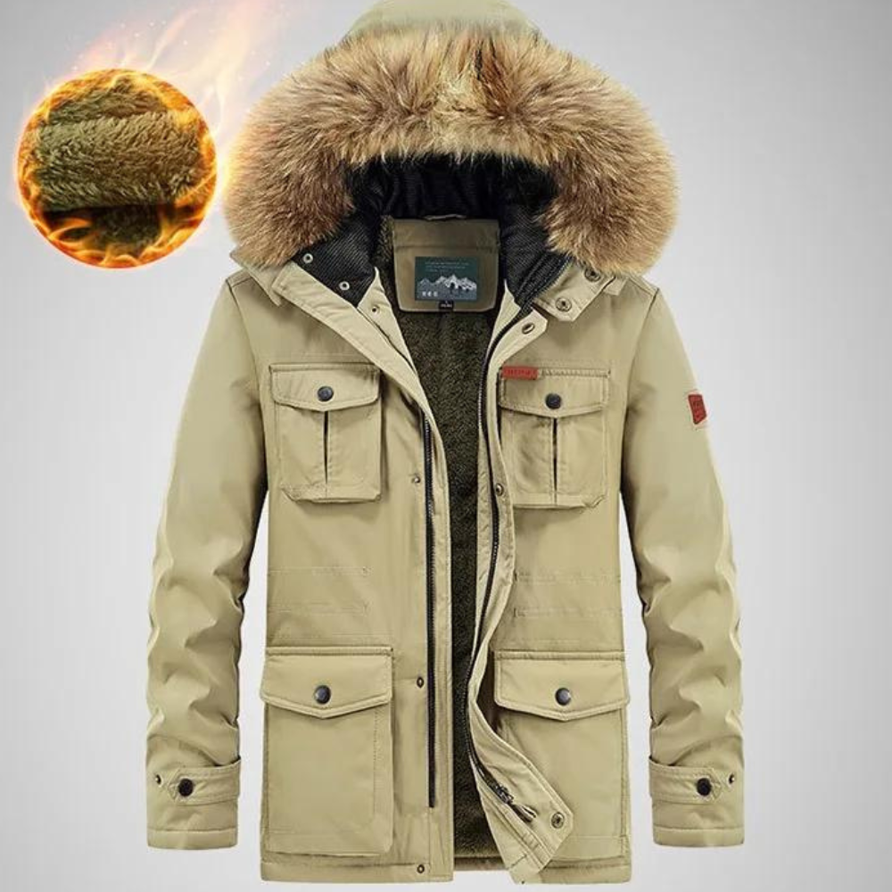 Herren Winterjacke mit Kapuze aus Fell