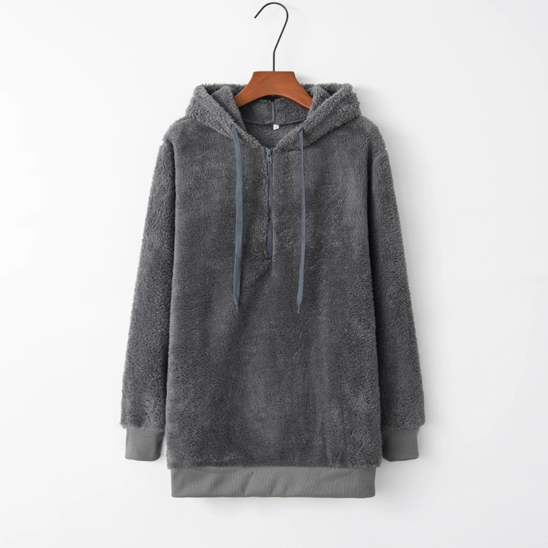 Damen Teddyjacke: Weicher Oversize Kapuzenpullover aus Fleece mit Kordelzug