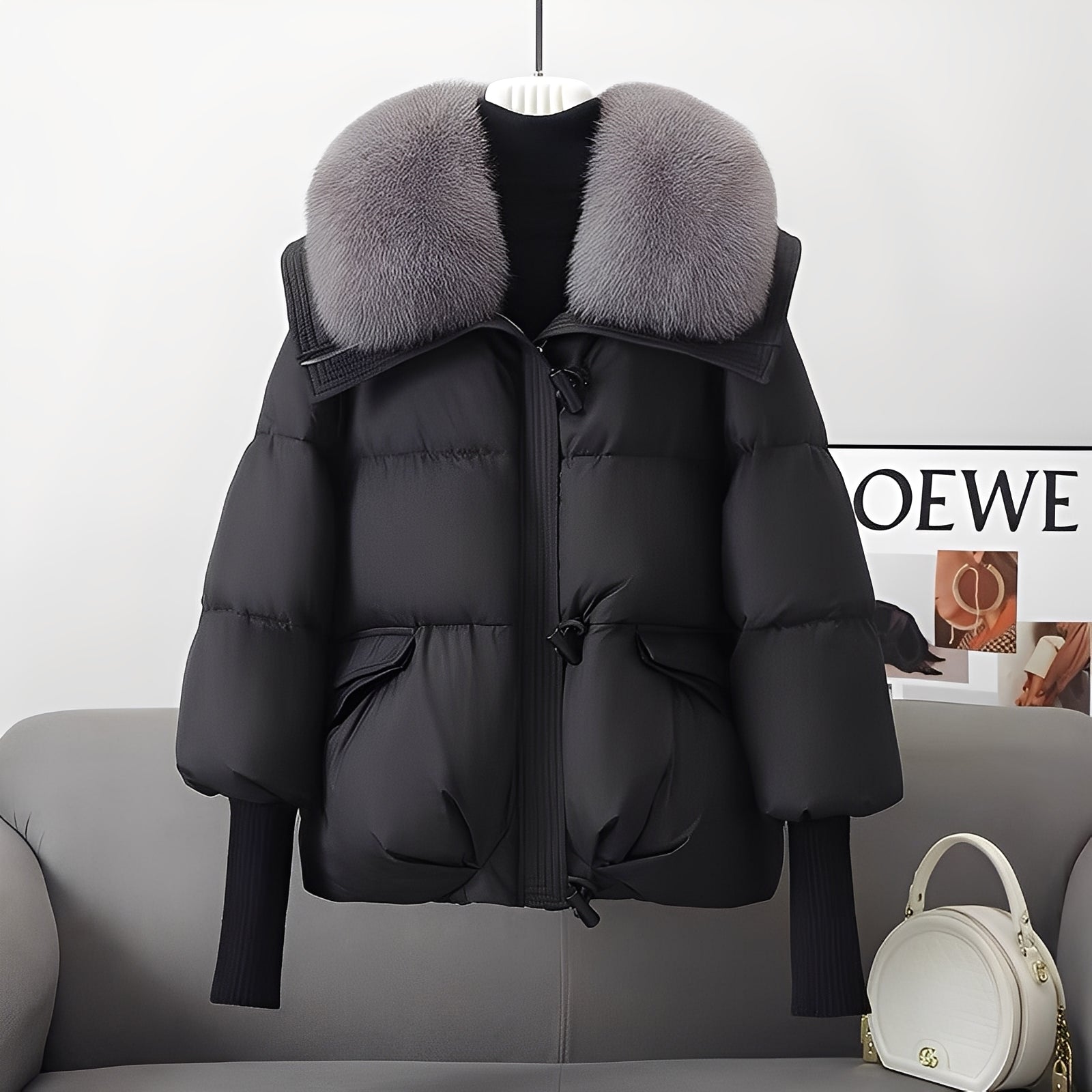 Krohn-e | eleganter Windbreaker Daunenjacke mit Pelzkragen für Frauen