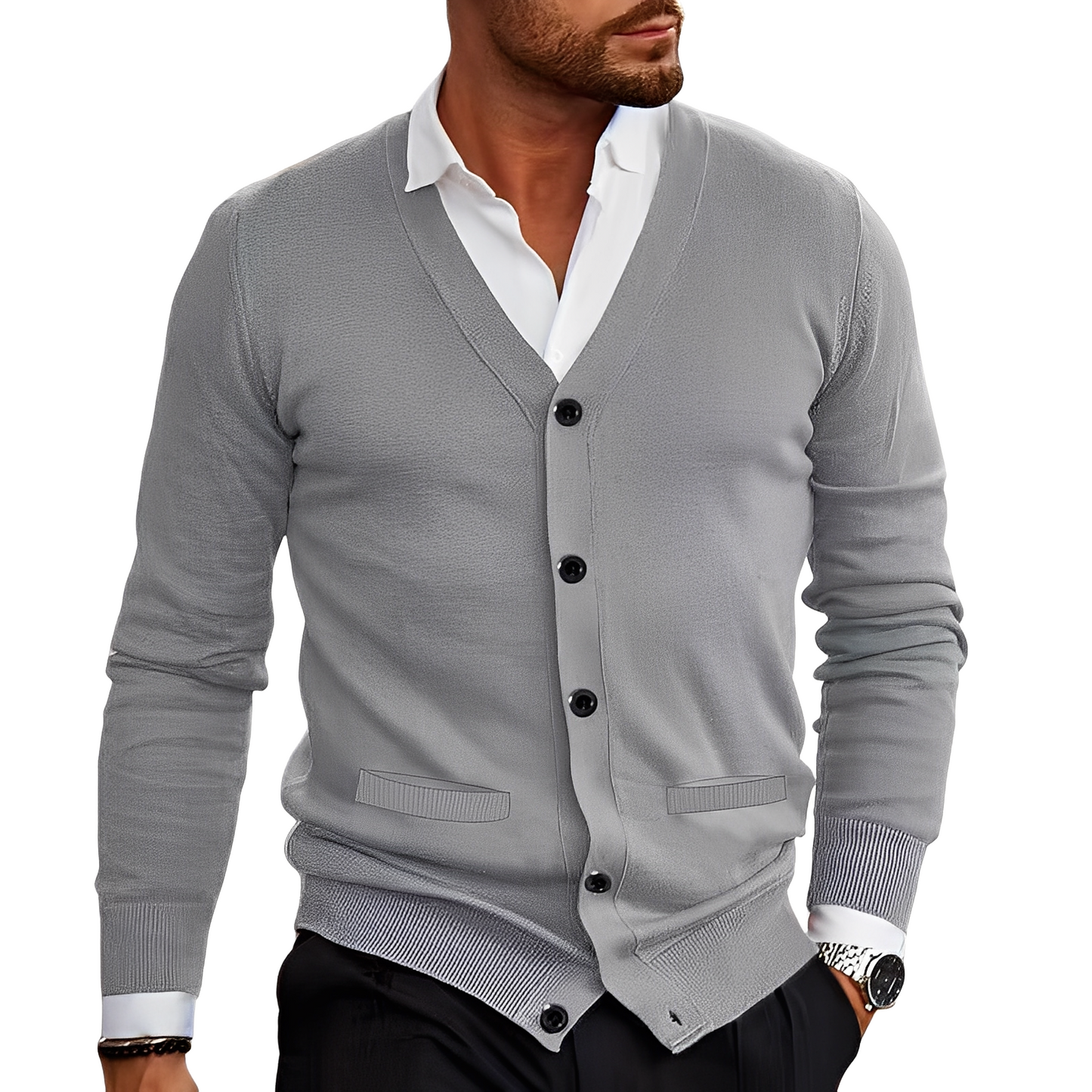 Krohn-e | Lässiger Baumwollcardigan mit Knöpfen für Herren