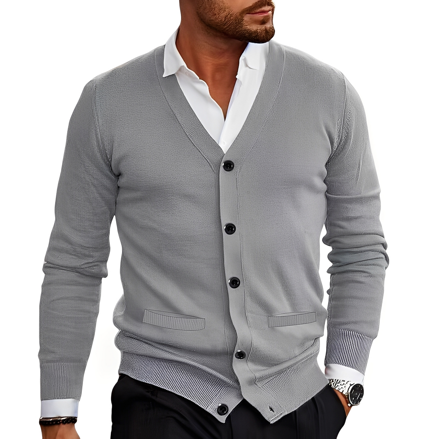 Krohn-e | Eleganter Cardigan mit Knopfblende für Herren