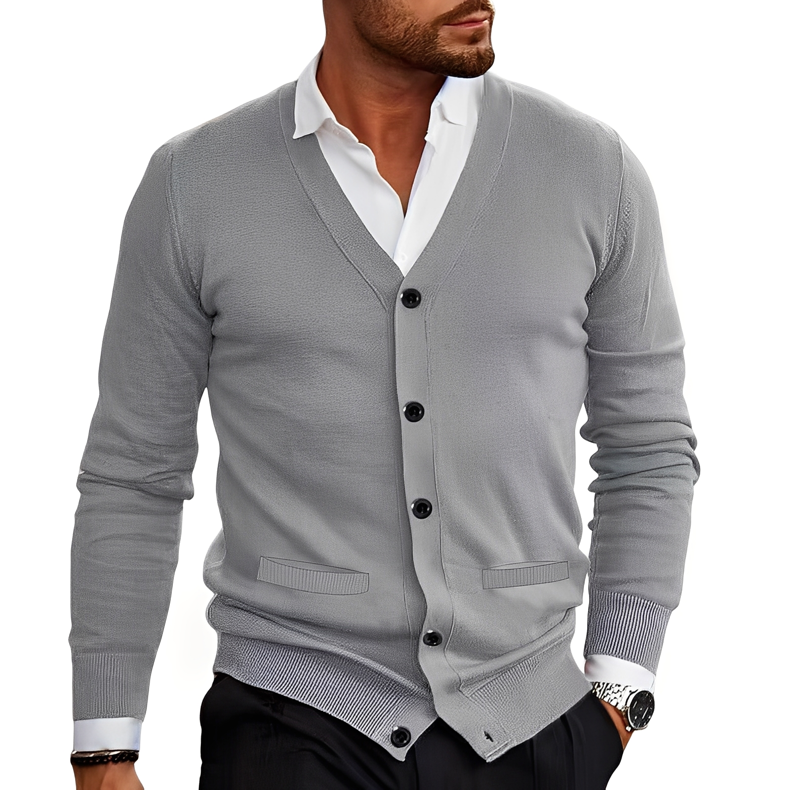 Krohn-e | Eleganter Cardigan mit Knopfblende für Herren