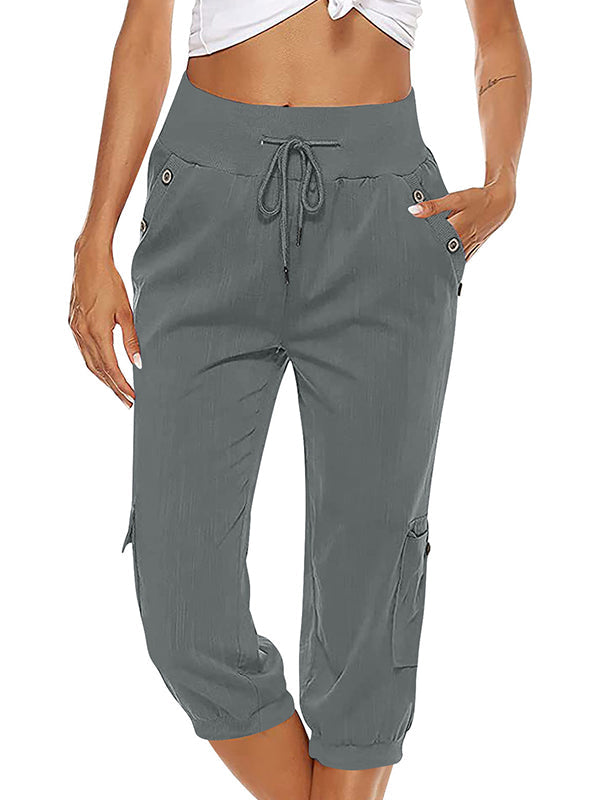 Kurze Damen-Leinenhose im Cargo-Stil
