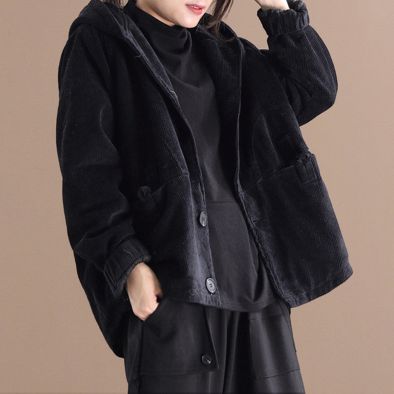 Krohn-e | Lässige kurze Cord-Jacke mit Kapuze für Frauen