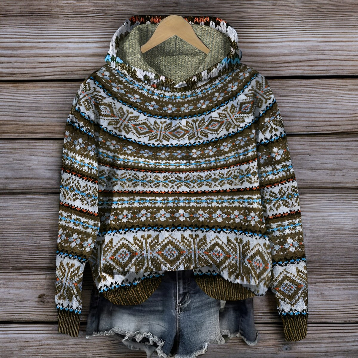Krohn-e | Isländischer Gestrickter Kapuzenpullover für Den Winter