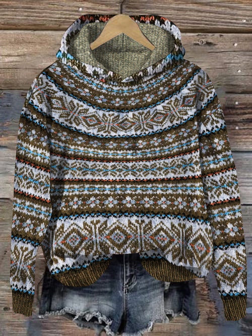 Isländischer Strickpullover mit Kapuze von Fudus