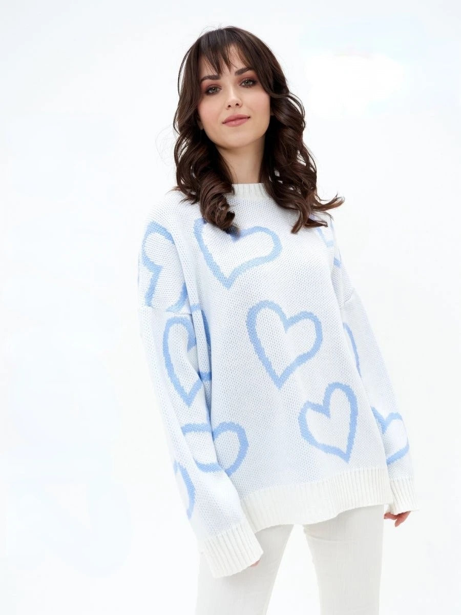 Fudus Heart Print Pullover Sweater