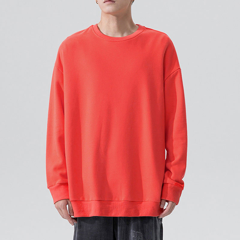 Fudus Couple's Loose-Fit Velvet Hooded Sweater, Solid Color, Round Neck