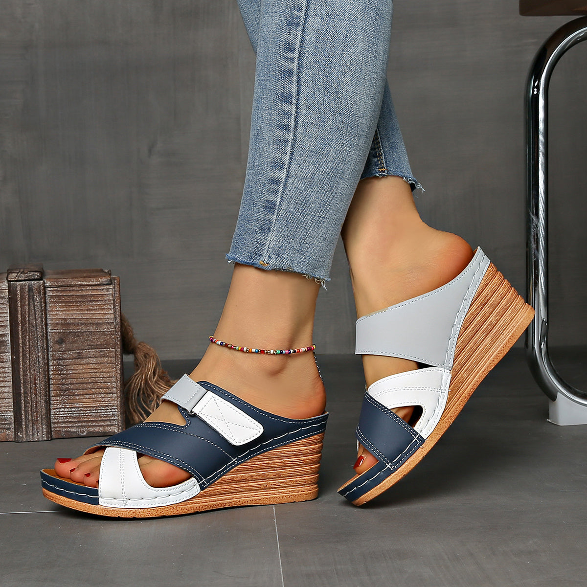 KROHN-E Damen Wedge-Slides Komfort Colorblock Design