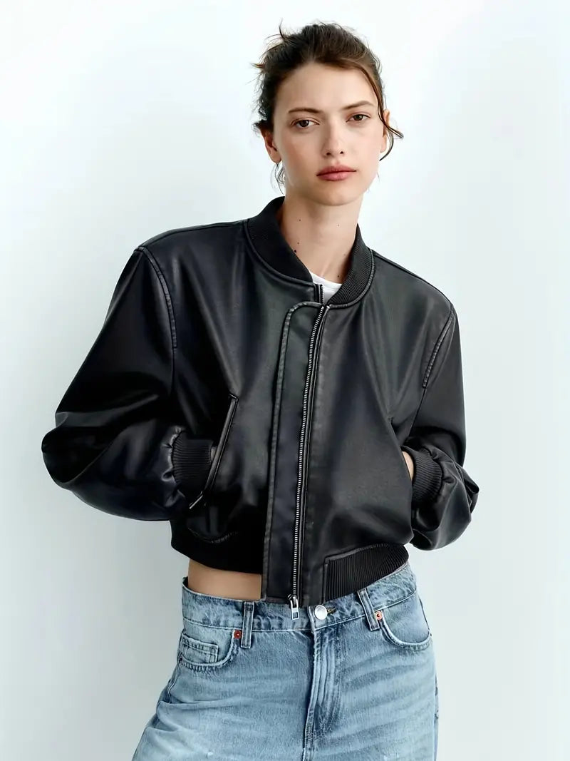 Avelena Bomberjacke aus Leder, Cropped