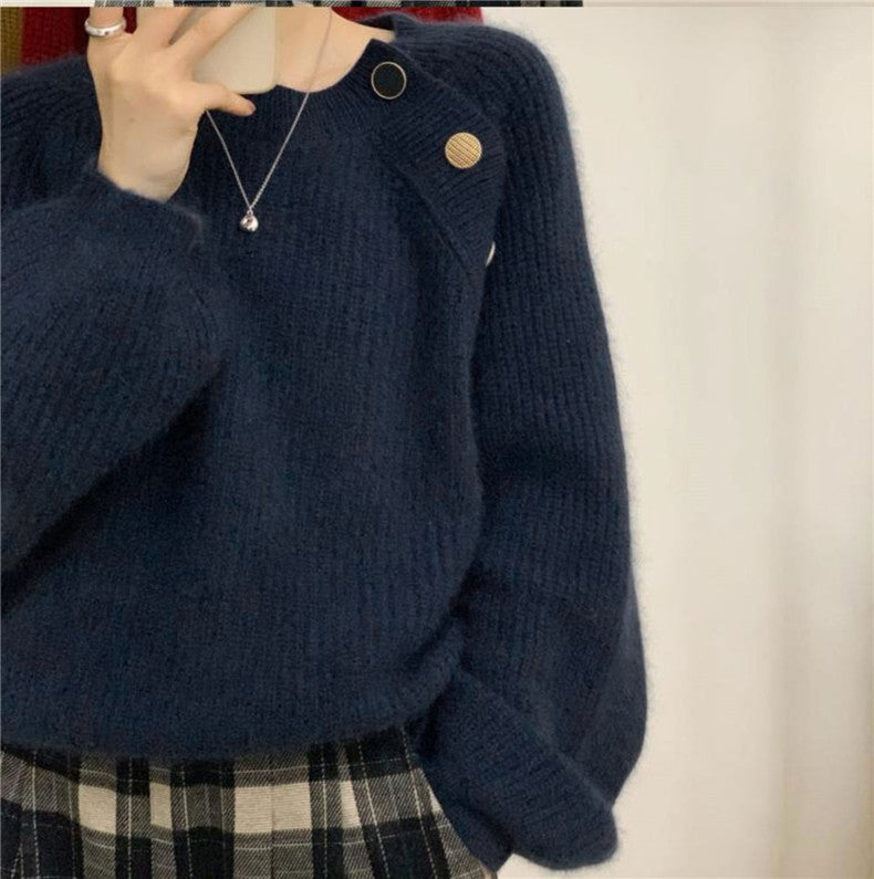 Krohn-e | Strickpullover mit Dekorativen Knöpfen Weich und Elegant Einzigartiges Design