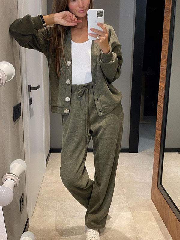 Krohn-e | lässiges V-Ausschnitt Pullover- und Hose-Set