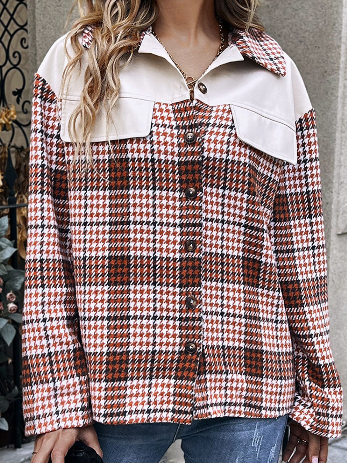 Krohn-e | Karierte Kragenhals Fall-Schulter Jacke