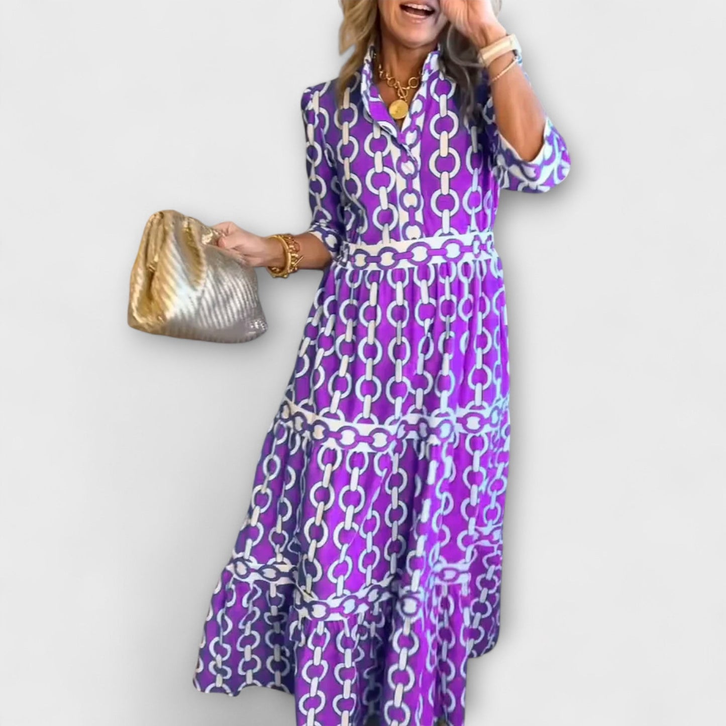 KROHN-E Damen Midi-Kleid Kettenmuster Ärmellos Casual