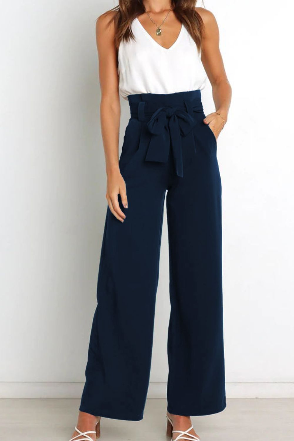 Krohn-e | Hohe Taille Paperbag Hose mit Schleifendetail