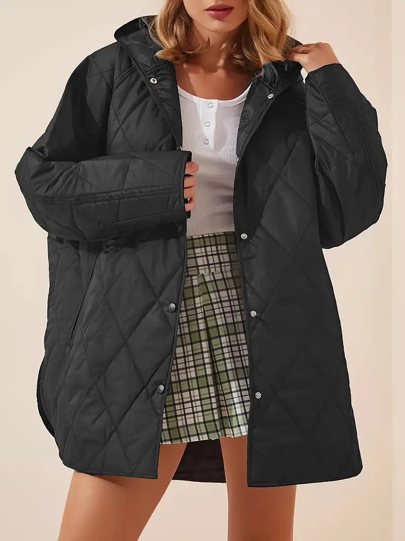 Krohn-e | Puffer schwarze und beige Winterjacke für Damen - warm und oversized