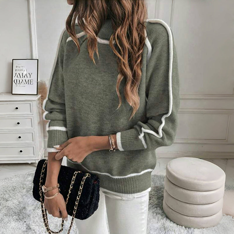Krohn-e | Strickpullover mit Hohem Kragen Kontrastkanten Warm und Modern
