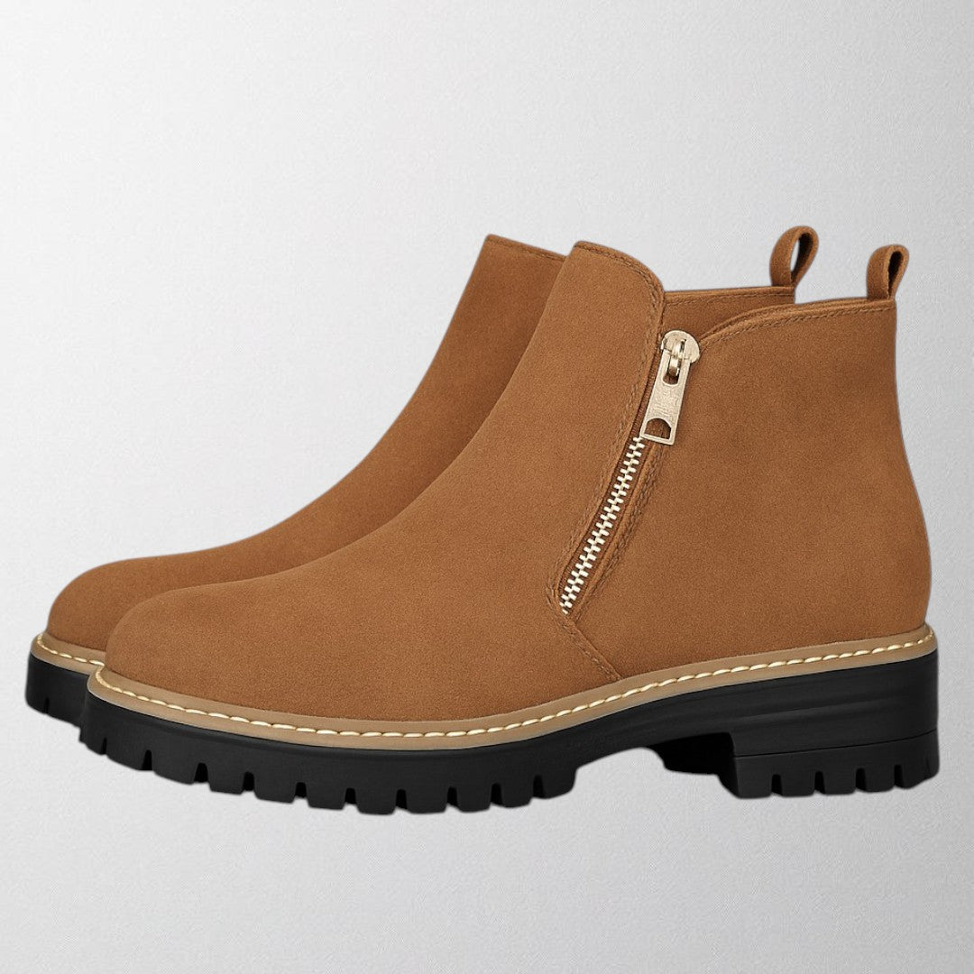 KROHN-E Damen Schuhe Runde Spitze Seitlicher Reißverschluss
