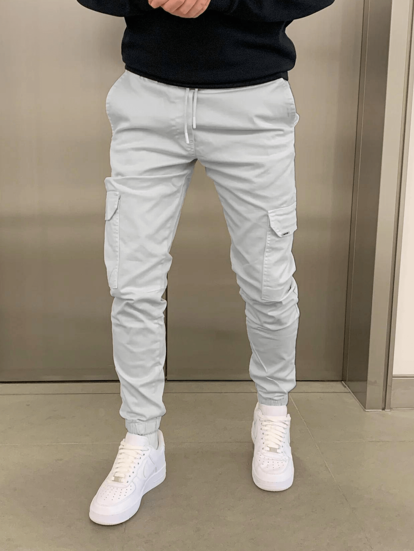 Mico | Herren Cargo Jogger Slim Fit Tunnelzug Seitentaschen