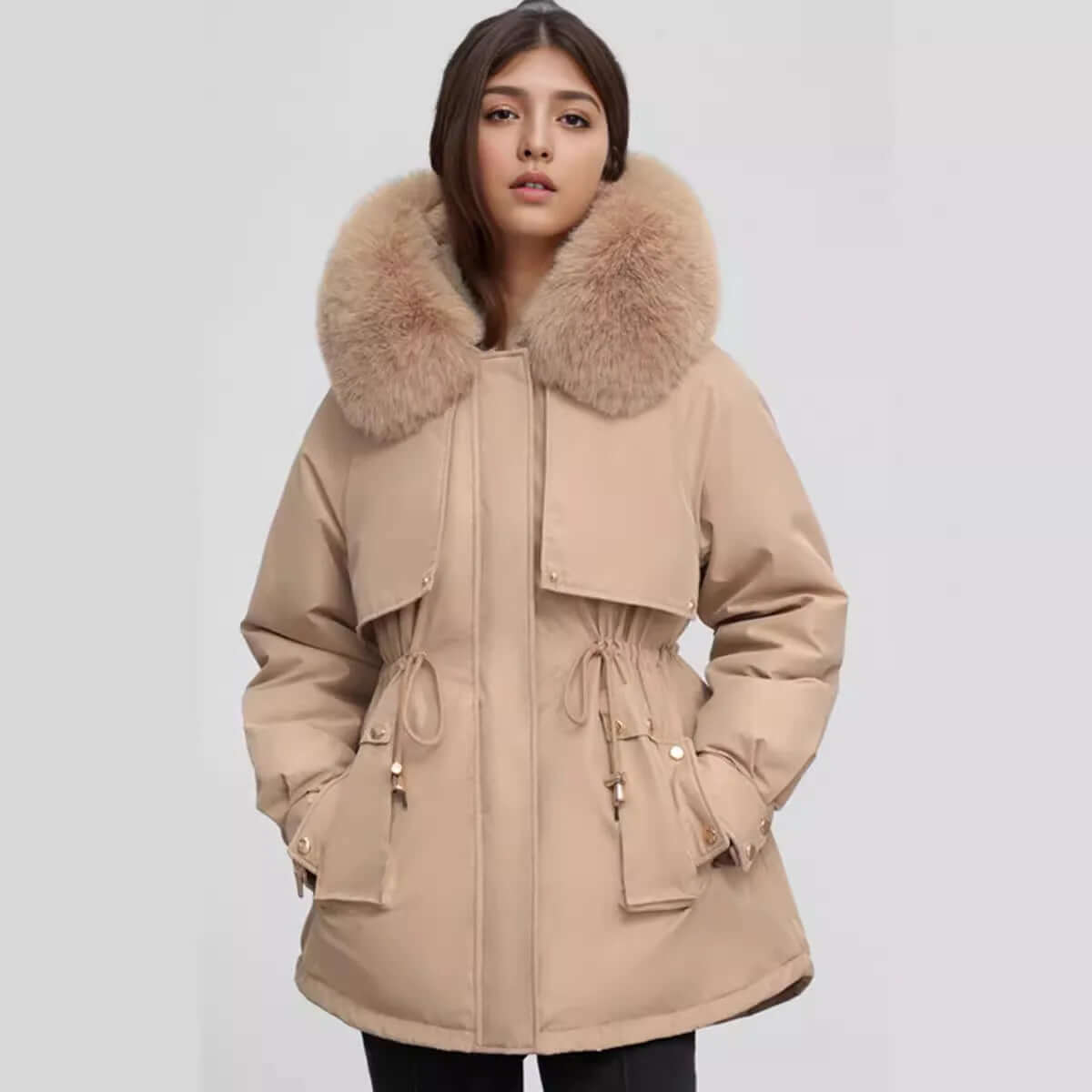 Krohn-e | Damen Winter Kunstpelzkragen Mantel