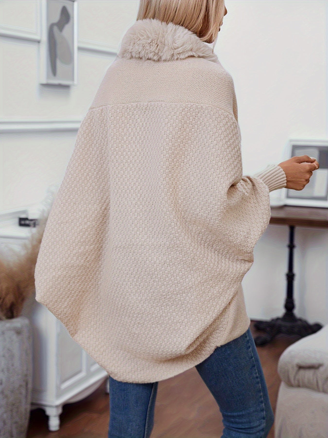 Krohn-e | Faux Fur Cardigan mit Schal Kragen Akryl Warm und Elegant