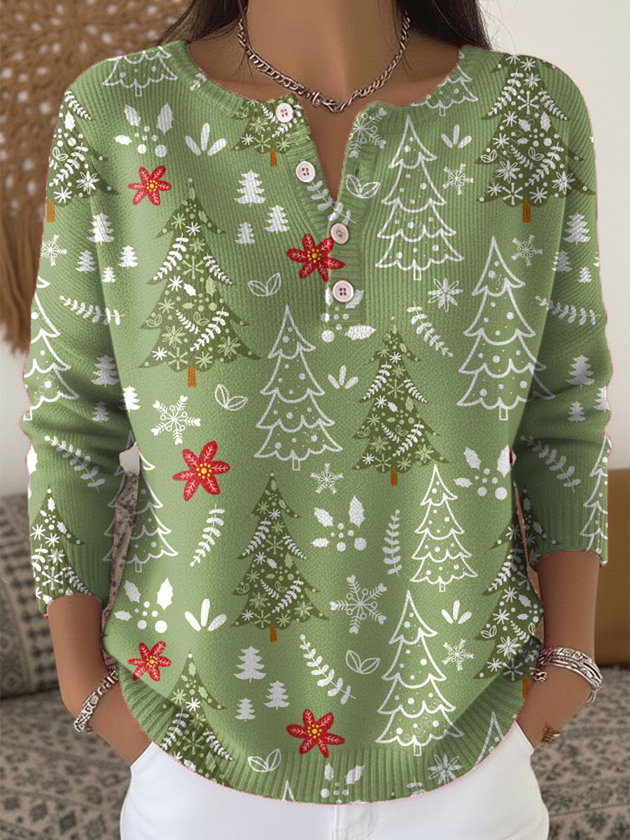 KROHN-E Damen Weihnachtspullover Knöpfe Kuschelig Strick