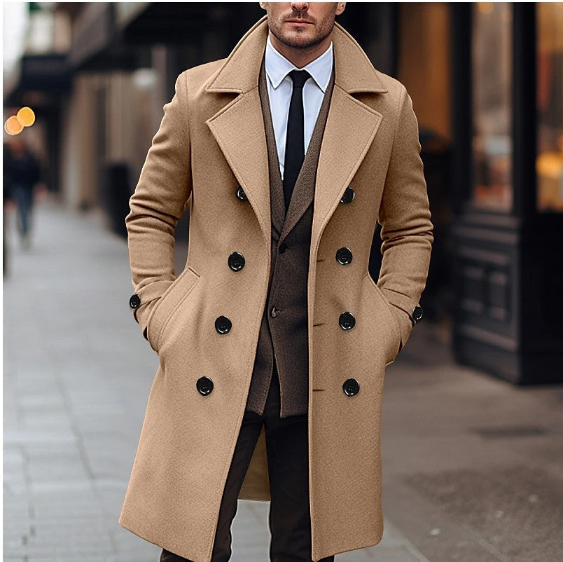 Krohn-e | Wollener Herrenmantel für Herbst und Winter - doppelreihig und lang