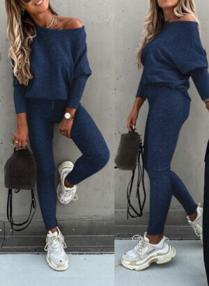 Krohn-e | Off Shoulder Damen Pullover Satz mit Leggings