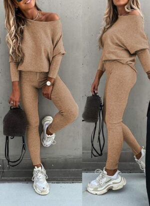 Krohn-e | Off Shoulder Damen Pullover Satz mit Leggings