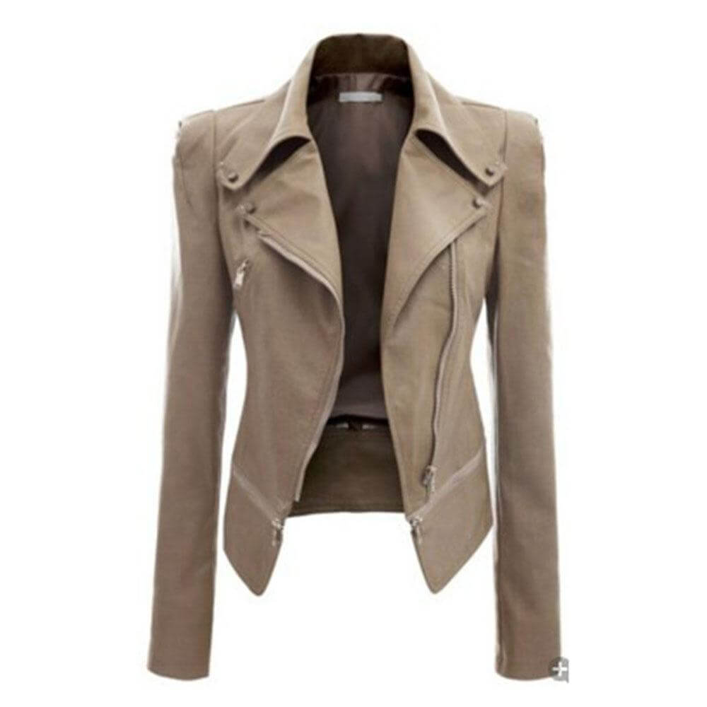 Krohn-e | Damen Slim Fit PU Leder Zip-Up Jacke