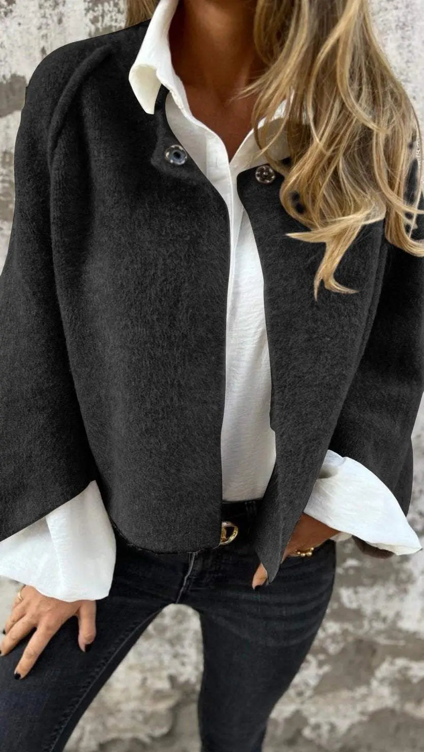 Krohn-e | Damen Wollmantel mit Rundhalsausschnitt und Langen Ärmeln