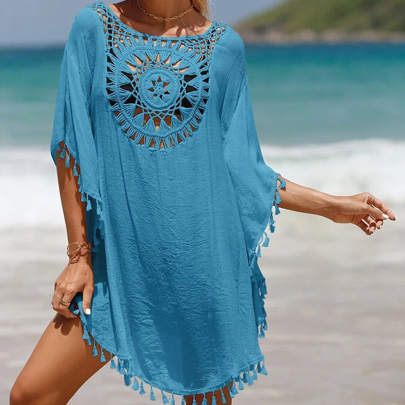 Thaliora® Boho-Strandkleid im Häkeldesign
