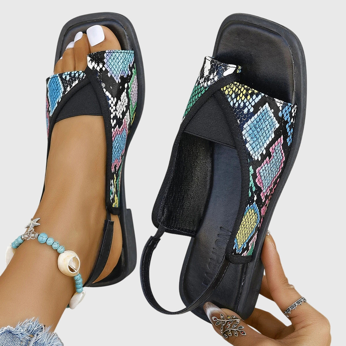Zara | Damen Pantoletten Flach Zweifarbig Slip-On Sommersandalen