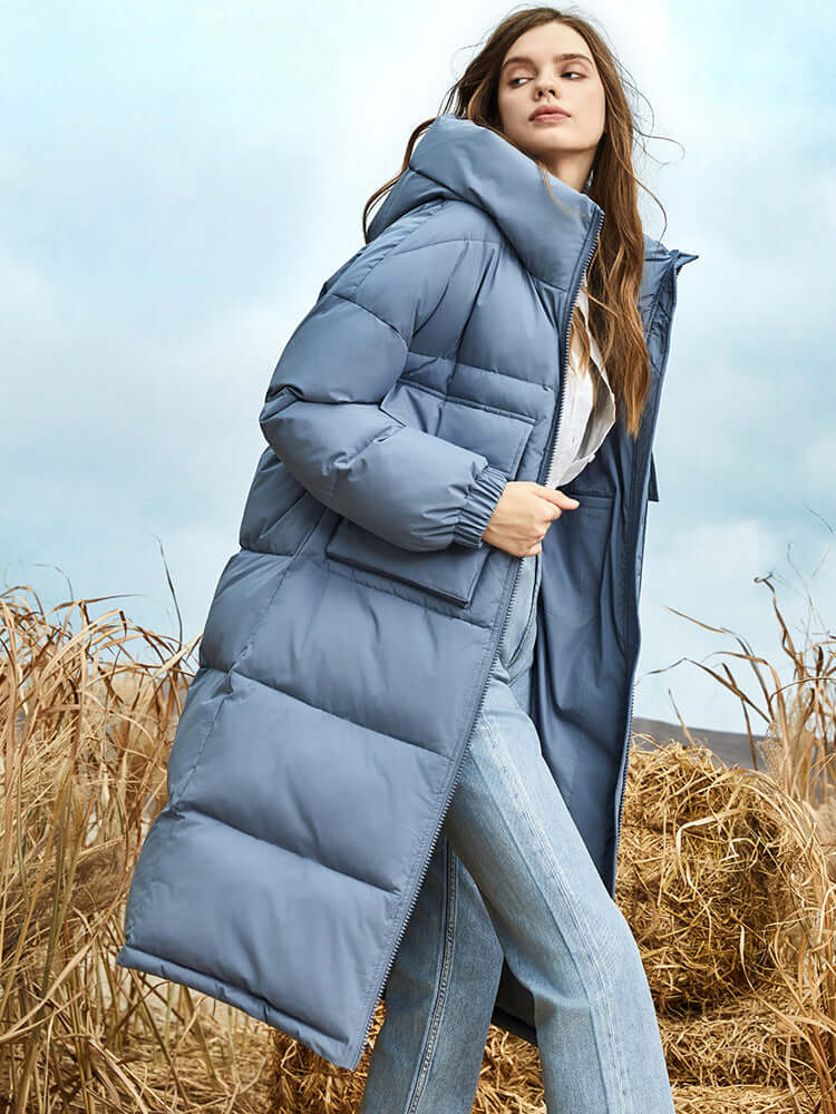 Krohn-e | Damen Lange Winter Pufferjacke mit Kapuze