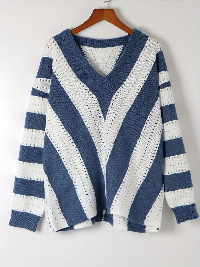 Grace: Gestreifter Pullover mit V-Ausschnitt