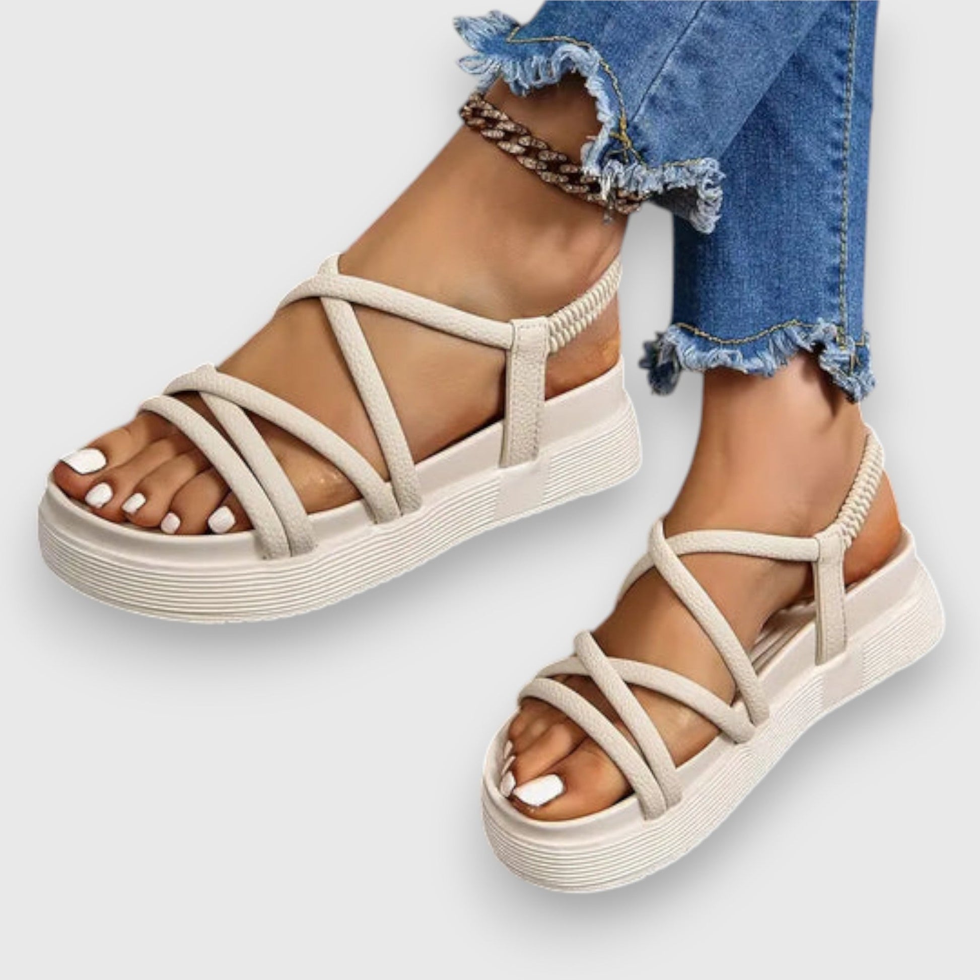 KROHN-E Damen Sandalen Verstellbare Riemen Leicht Beige