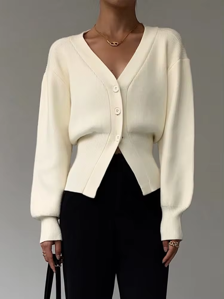 Krohn-e | V-Ausschnitt Strickcardigan mit Knöpfen