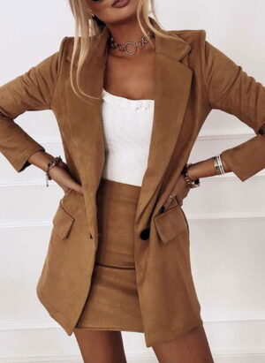 Krohn-e | Damen Blazer Rock Satz mit Langen Ärmeln