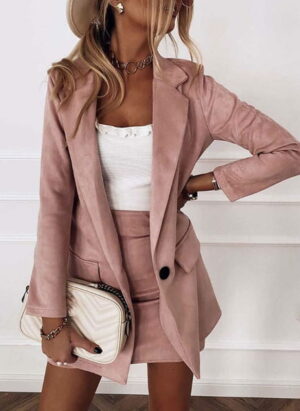 Krohn-e | Damen Blazer Rock Satz mit Langen Ärmeln