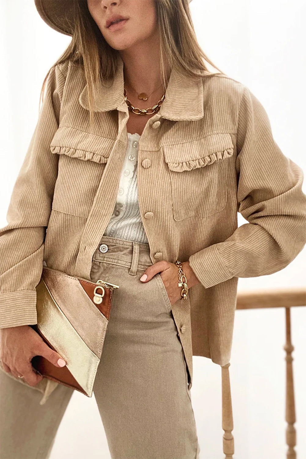 Krohn-e | Cordurahemdjacke mit Rüschendetails Baumwollmischung Elegant und Modern