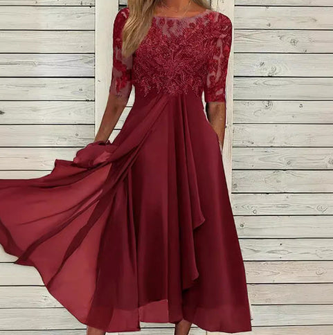 Damen-Chiffonkleid mit Spitzenapplikation von Fudus