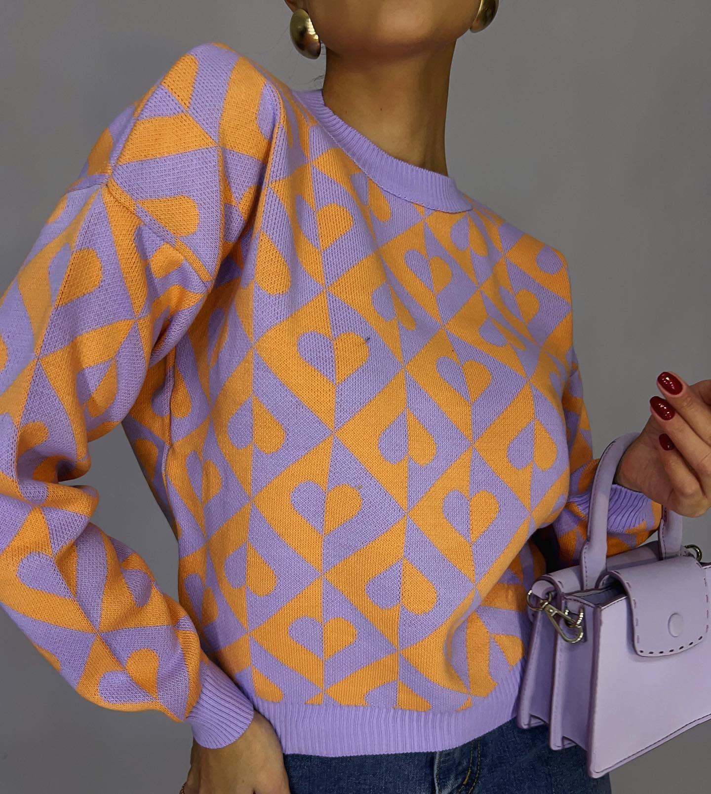 Krohn-e | Herzprint Strickpullover Weich und Trendy Einzigartiges Muster