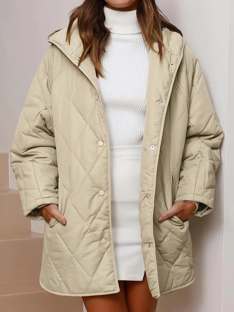 Krohn-e | Puffer schwarze und beige Winterjacke für Damen - warm und oversized