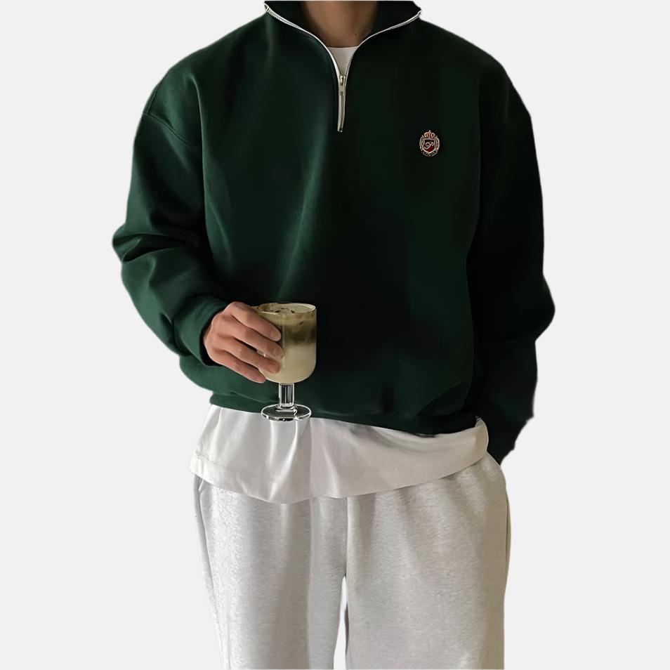 Fudus College-Sweatshirt mit kurzem Reißverschluss und Stickerei