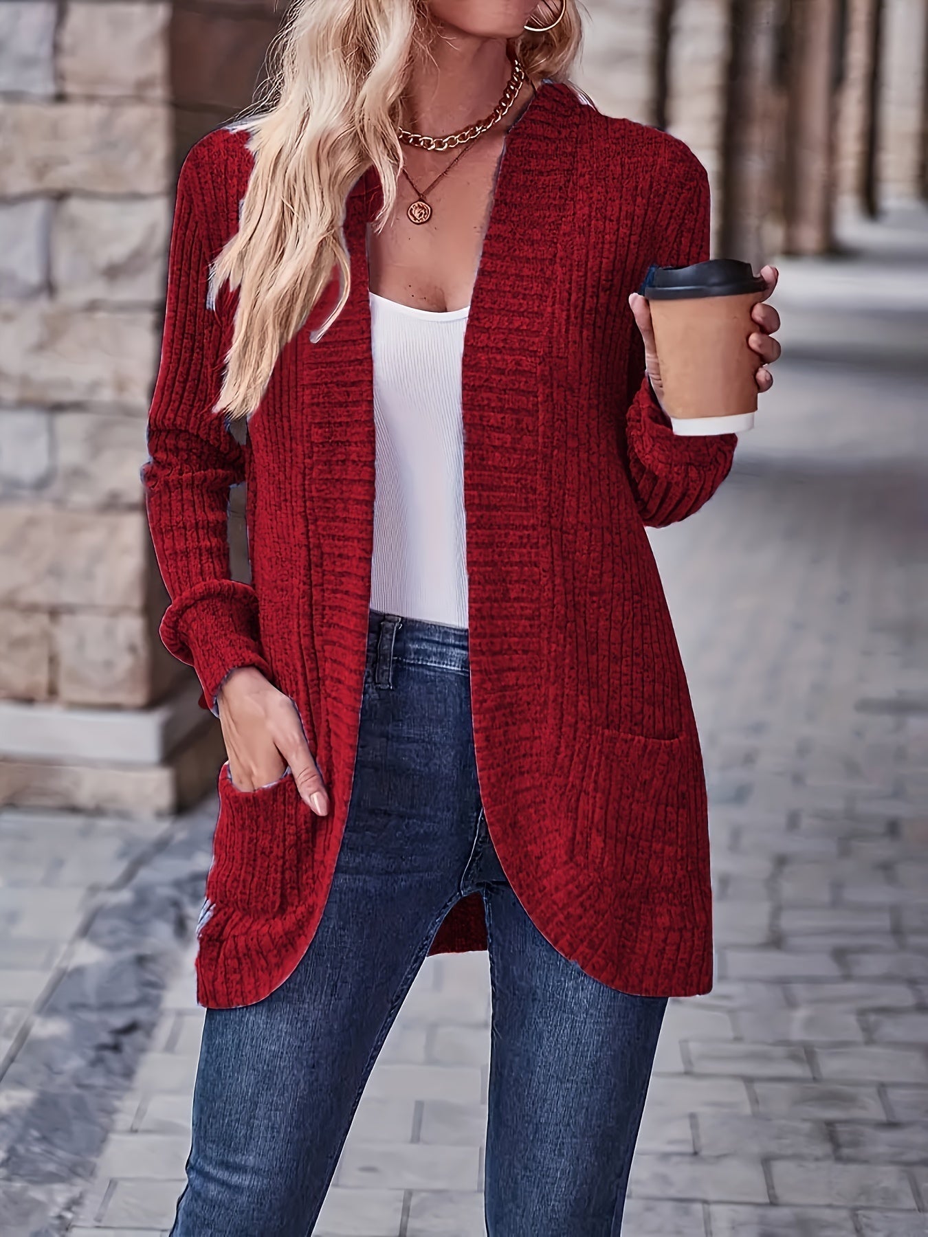 Krohn-e | Damen Freizeit Strickfleeceweste Mit Langen Ärmeln