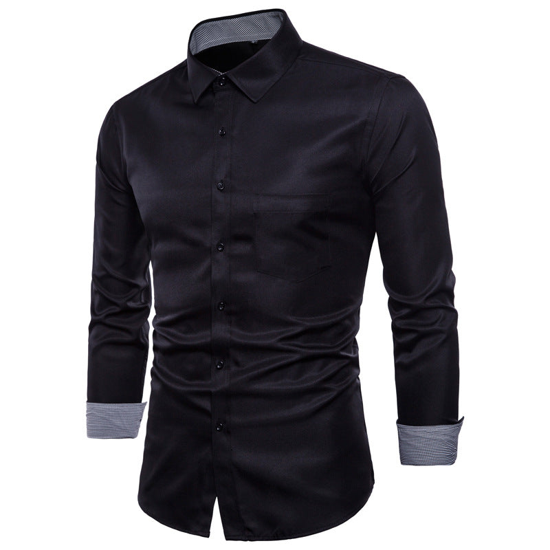 Herren Langarmhemd aus hochwertigem Satin mit modernem Slim-Fit Krohn-e